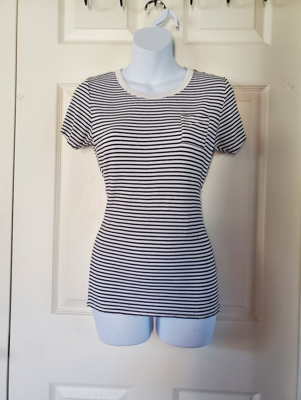 American Dream Y2K Black White Striped Short Sleeve Tee Fitted Preppy Classic MD
